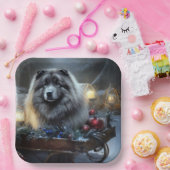 Keeshond Snowy Sleigh Kerst Decor Papieren Bordje (Feest)