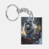 Keeshond Snowy Sleigh Kerst Decor Sleutelhanger (Voorkant Links)