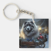 Keeshond Snowy Sleigh Kerst Decor Sleutelhanger (Voorkant)