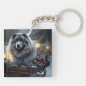 Keeshond Snowy Sleigh Kerst Decor Sleutelhanger (Achterkant)