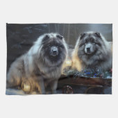 Keeshond Snowy Sleigh Kerst Decor Theedoek (Horizontaal)