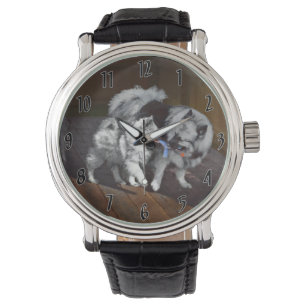 Keeshond Speeltijd Schilderij - Mooie Originele Ho Horloge