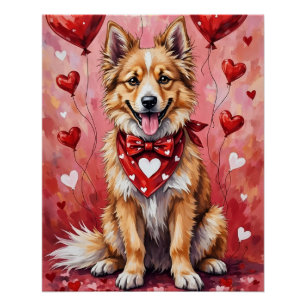 Keeshond Valentijnsdag Hond Zittend met Harten Roo Perfect Poster