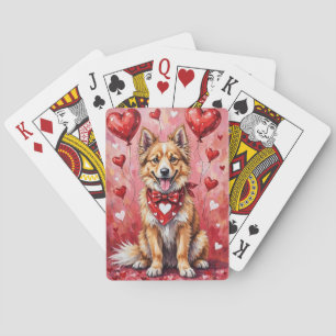 Keeshond Valentijnsdag Hond Zittend met Harten Roo Pokerkaarten