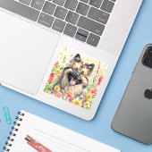 Keeshond Watercolor Sticker (Ordinateur portable avec iPhone)