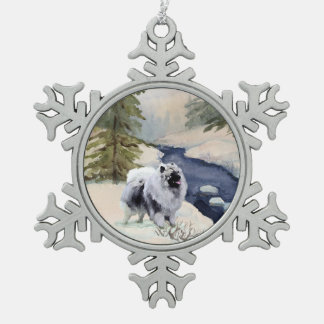 Keeshond Winter Scene Snowflake Tin Sneeuwvlok Ornament