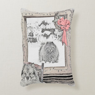 Keeshond Winter Window Paining Art Accent Kussen