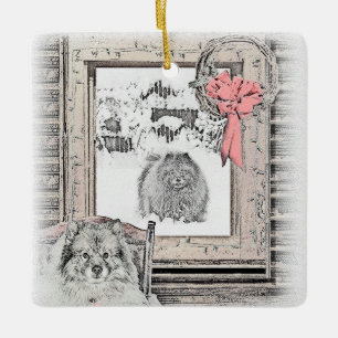 Keeshond Winter Window Paining Art Keramisch Ornament