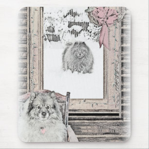Keeshond Winter Window Paining Art Muismat