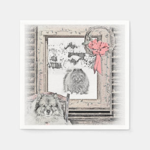 Keeshond Winter Window Paining Art Servet