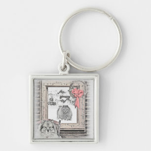 Keeshond Winter Window Paining Art Sleutelhanger