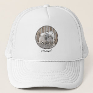 Keeshonds bij het schilderen van de poort - Oorspr Trucker Pet