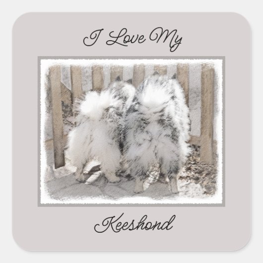 Keeshonds bij het schilderen van de poort - Oorspr Vierkante Sticker (Voorkant)