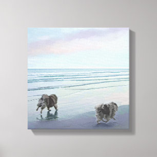 Keeshonds in de Seashore-schilderkunst Canvas Afdruk
