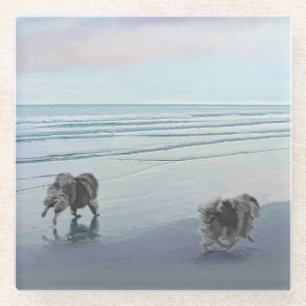 Keeshonds in de Seashore-schilderkunst Glazen Onderzetter