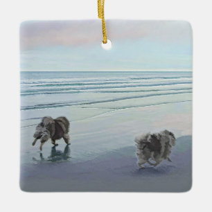 Keeshonds in de Seashore-schilderkunst Keramisch Ornament