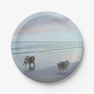 Keeshonds in de Seashore-schilderkunst Papieren Bordje
