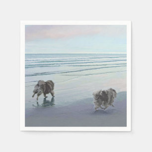 Keeshonds in de Seashore-schilderkunst Servet