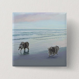 Keeshonds in de Seashore-schilderkunst Vierkante Button 5,1 Cm