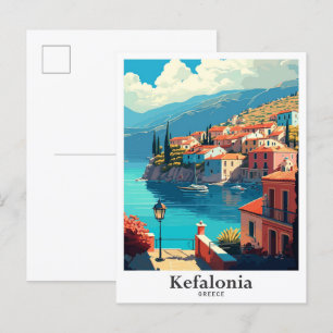 Kefalonia Griekenland Kunst Vintage Reizen Illustr Briefkaart