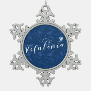 Kefalonia Heart Flag, Cephalonia, Griekse eilanden Tin Sneeuwvlok Ornament