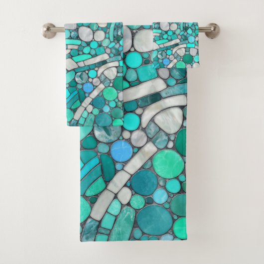 Keien Mozaïek Kunst - Aquamarijn en Parel Bad Handdoek (Insitu)