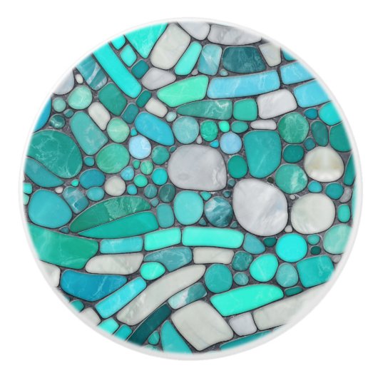 Keien Mozaïek Kunst - Aquamarijn en Parel Keramische Knop (Voorkant)