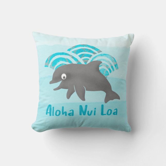 Keiki Waterverf Dolphin Wave Engineer Omkeerbaar Kussen (Voorkant)