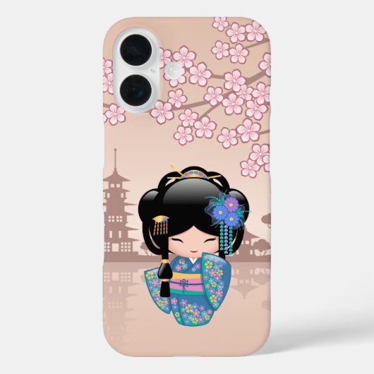 Keiko Kokeshi Doll - Blue Kimono Geisha Girl Case-Mate iPhone Case (Achterkant)