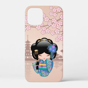 Keiko Kokeshi Doll - Blue Kimono Geisha Girl iPhone 12 Mini Hoesje