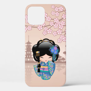 Keiko Kokeshi Doll - Blue Kimono Geisha Girl iPhone 12 Pro Hoesje