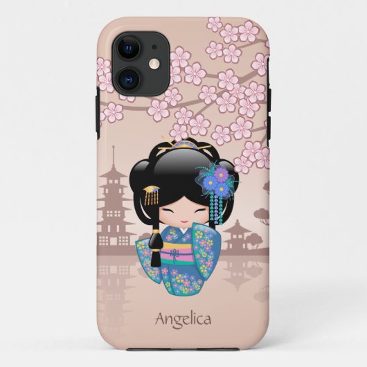 Keiko Kokeshi Doll - Blue Kimono Geisha Girl Case-Mate iPhone Case (Achterkant)