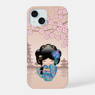 Keiko Kokeshi Doll - Blue Kimono Geisha Girl iPhone 15 Hoesje