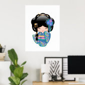 Keiko Kokeshi Doll - Blue Kimono Geisha Girl Poster (Thuiskantoor)
