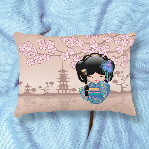 Keiko Kokeshi-pop - Blauwe Kimono Geisha Meisje Accent Kussen