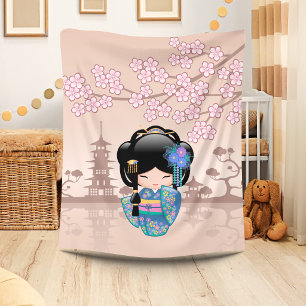 Keiko Kokeshi-pop - Blauwe Kimono Geisha-meisje Fleece Deken