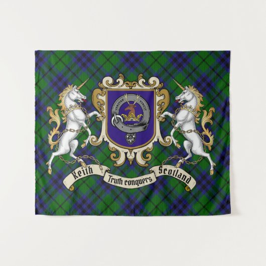 Keith Clan Badge & Unicorns w/Tartan Wandkleed (Voorkant (horizontaal))