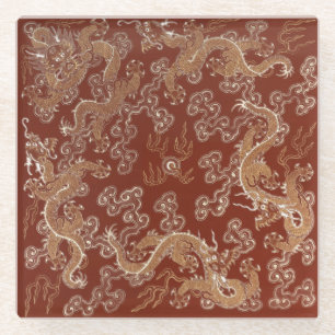 Keizer Rood & Gouden Draak Zijde Kunst Glazen Onderzetter