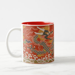 Keizerlijk rood en zwart drakenzijdepatroon tweekleurige koffiemok