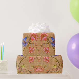 Keizerlijke Rood & Goud In elkaar grijpend Bloemmo Cadeaupapier