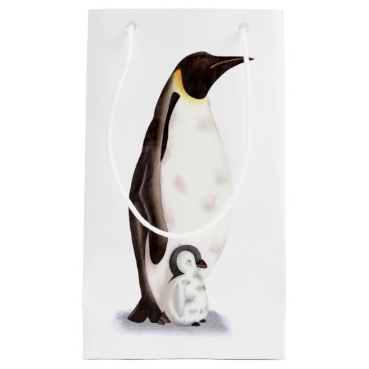 keizerpinguïn en baby pinguïn witte winter klein cadeauzakje (Voorkant)