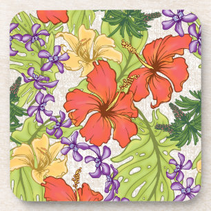 Keleah Tropische Hawaiiaanse Hibiscus en Orchideeë Bier Onderzetter