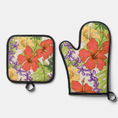 Keleah Tropische Hawaiiaanse Hibiscus en Orchideeë Ovenwant & Pannenlap Set (Voorkant)