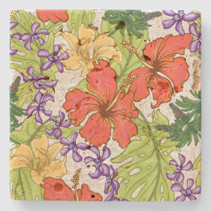 Keleah Tropische Hawaiiaanse Hibiscus en Orchideeë Stenen Onderzetter