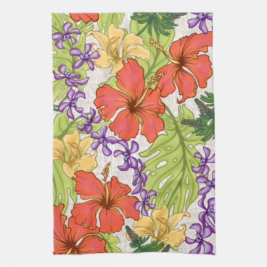 Keleah Tropische Hawaiiaanse Hibiscus en Orchideeë Theedoek (Verticaal)