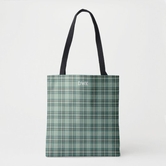 Kelly Clan Tartan Mint Groen Plaid Monogram Draagtas (Voorkant)
