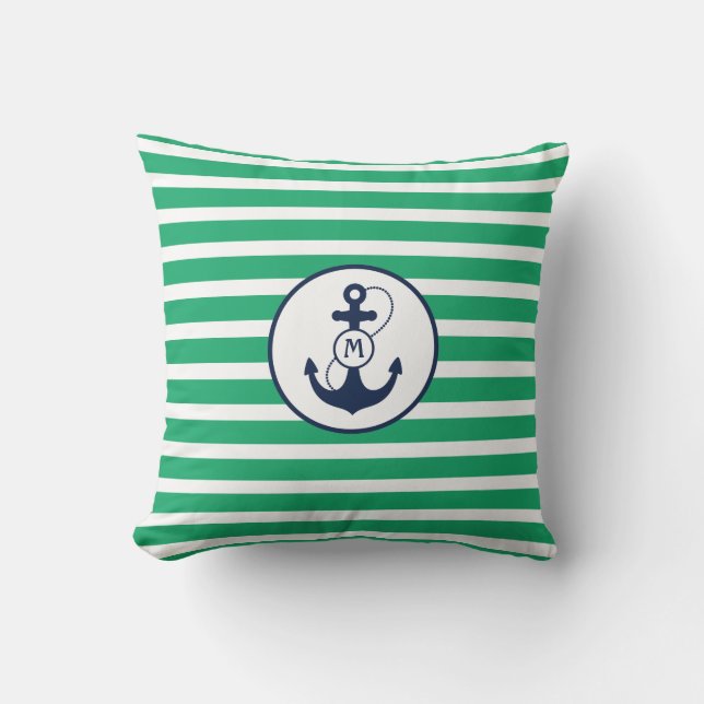 Kelly Green Anchor Monogram Kussen (Voorkant)