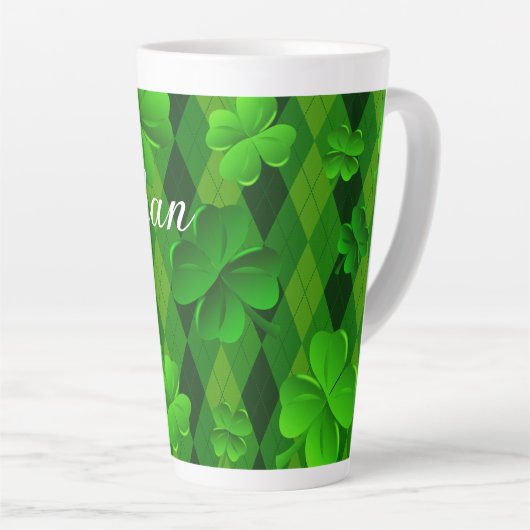 Kelly Green Argyle Irish Clovers Latte Mok (Rechterhoek)