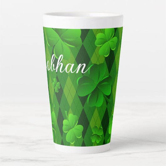 Kelly Green Argyle Irish Clovers Latte Mok (Voorkant)