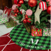 Kelly Green Buffalo Plaid Familie Monogram Kerstboom Rok